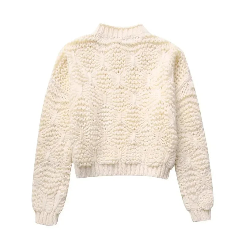 Beige Knitted Sweater Woman Winter  Cropped Sweaters For Women O-Neck Pullovers Woman Jumper Autumn Short Sweaters