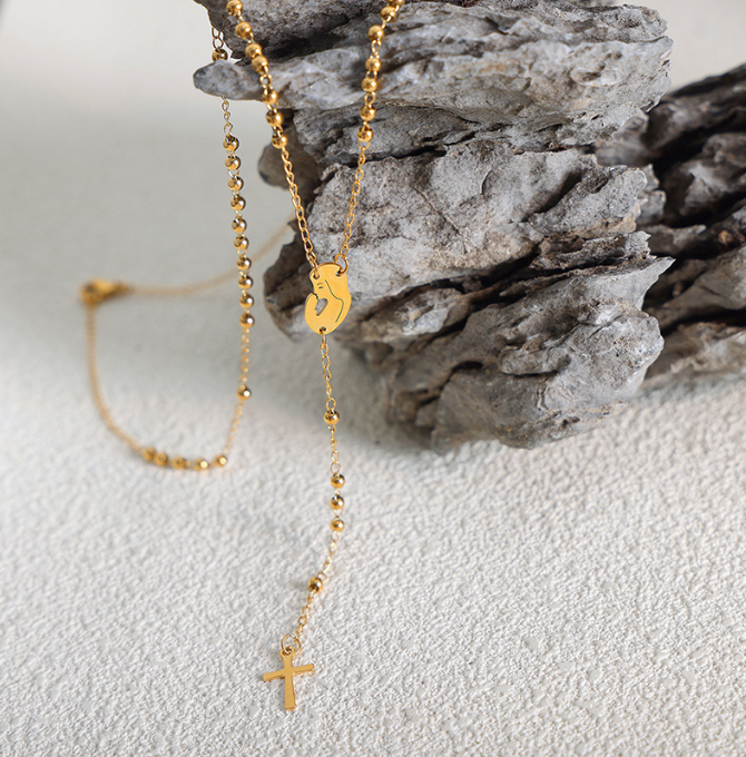 Cross Woman Tassel Pendant Mid Length Necklace