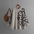 Knitted Jacquard Leopard Patchwork Sweater O-Neck Pullover Long Sleeve Mid-Length Knitwear Autumn/Winter Woman Clothing