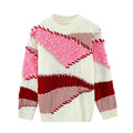 Crew Neck Color Block Sweater Pink Knit Pullover Long Sleeve Jumpers Knitwear Tops Autumn/Winter New in Woman Clothing