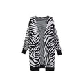 Female Vintage Cardigan Clothing Black And White Striped V-Neck Long Sleeve Pockets Open Stitch Woman Chic Autumn Sweater